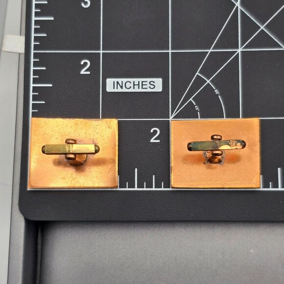 VTG MCM Copper & Enamel Cufflinks 1.25" Red Black Abstract Design Bullet Back - Picture 4 of 4